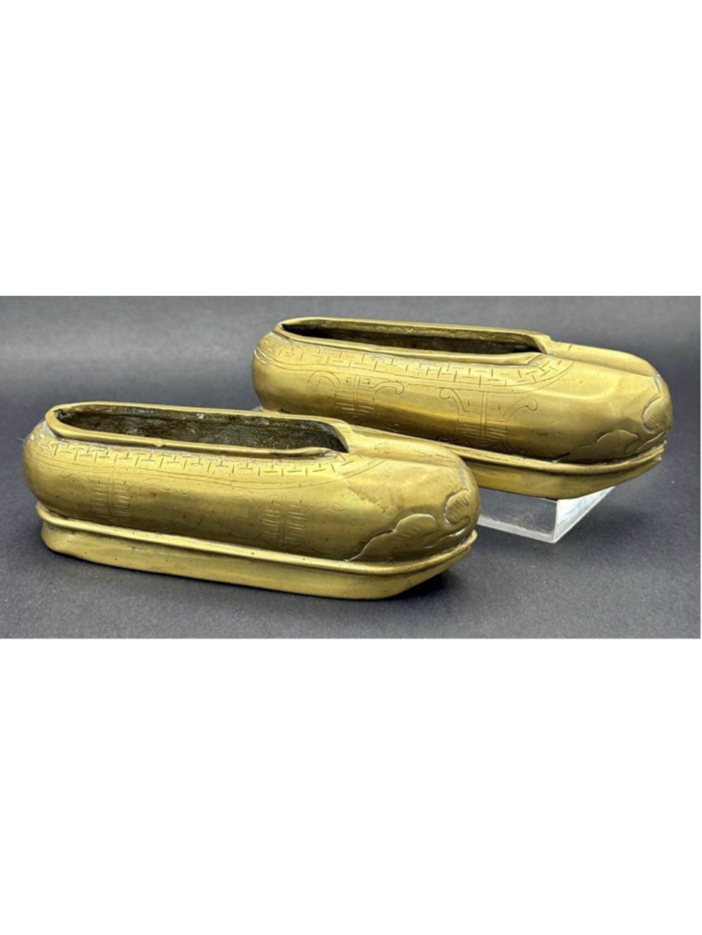 Vintage Pair of Chinese Brass Shoe Ashtrays